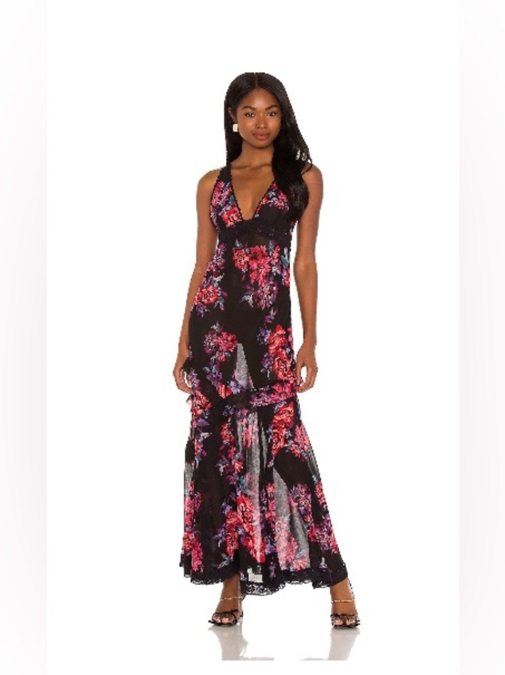 Free People Stay Awhile Dress in Black Combo